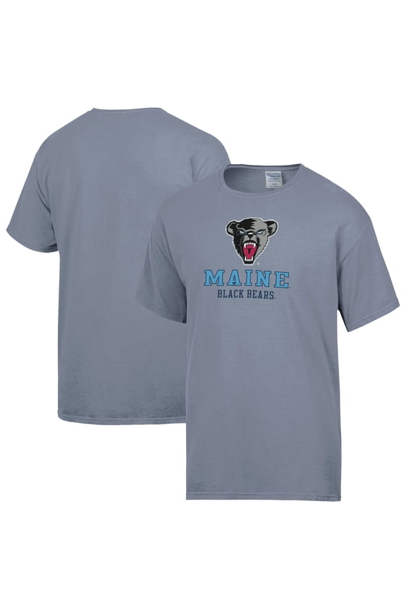 Men's ComfortWash Gray Maine Black Bears Logo Over Stacked T-Shirt