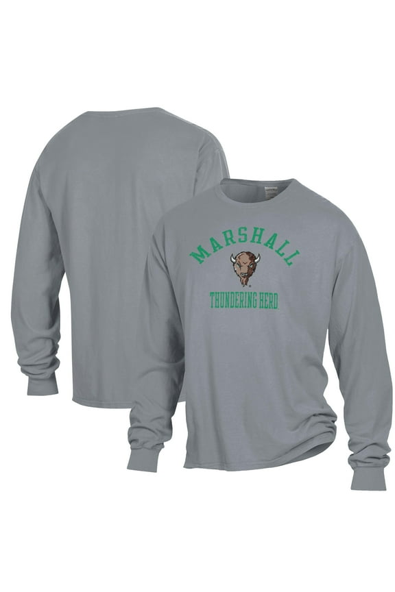 Men's ComfortWash Gray Marshall Thundering Herd Garment Dyed Long Sleeve T-Shirt