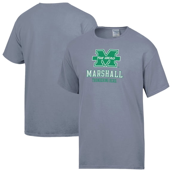 Men's ComfortWash Gray Marshall Thundering Herd Logo Over Stacked T-Shirt