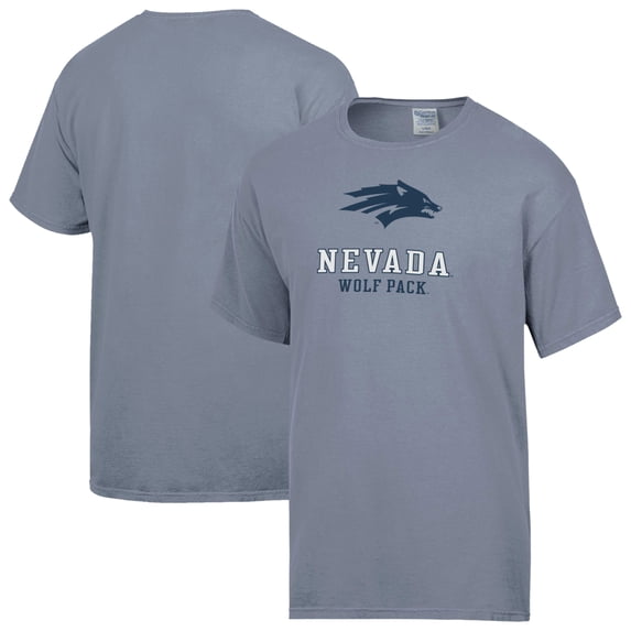 Men's ComfortWash Gray Nevada Wolf Pack Logo Over Stacked T-Shirt
