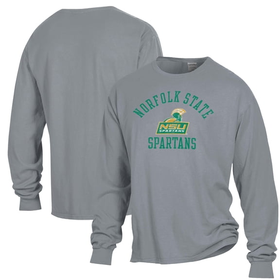 Men's ComfortWash Gray Norfolk State Spartans Arch Logo Garment Dyed Long Sleeve T-Shirt