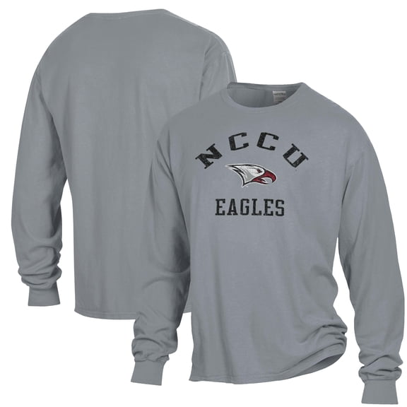 Men's ComfortWash Gray North Carolina Central Eagles Arch Logo Garment Dyed Long Sleeve T-Shirt