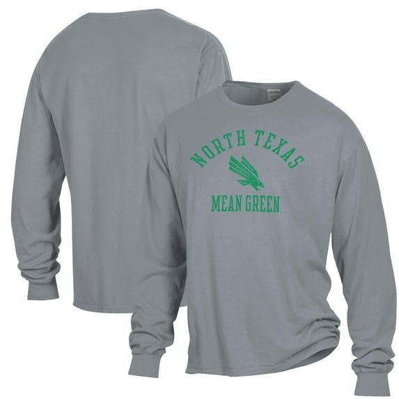 Men's ComfortWash Gray North Texas Mean Green Garment Dyed Long Sleeve T-Shirt
