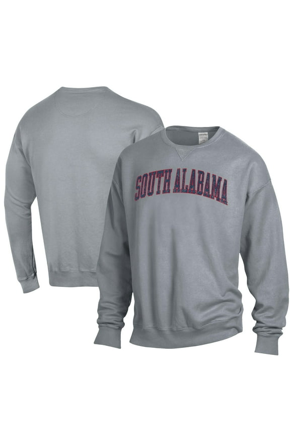 Men's ComfortWash Gray South Alabama Jaguars Garment Dyed Fleece Crewneck Pullover Sweatshirt