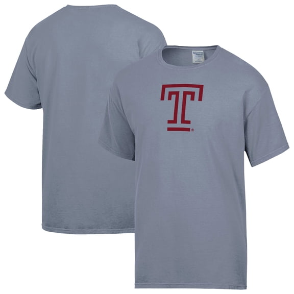 Men's ComfortWash Gray Temple Owls Logo Over Stacked T-Shirt