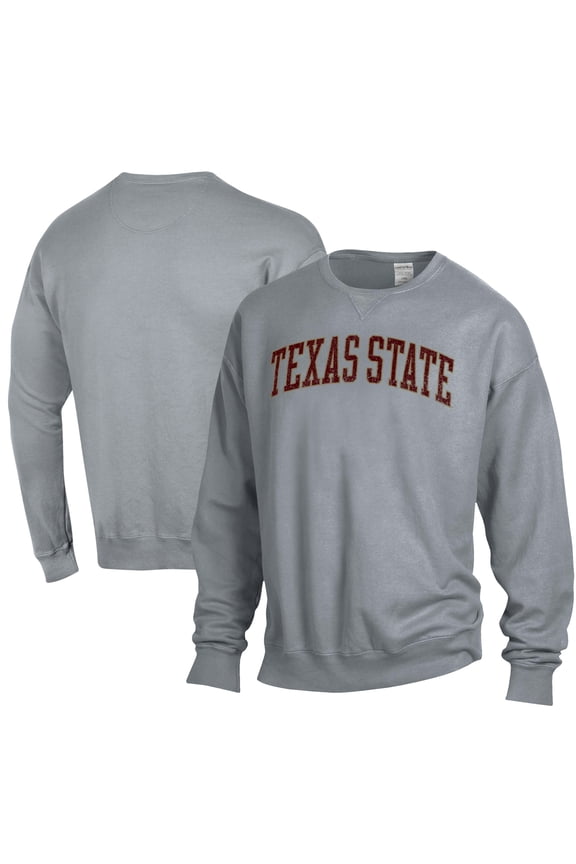 Men's ComfortWash Gray Texas State Bobcats Garment Dyed Fleece Crewneck Pullover Sweatshirt