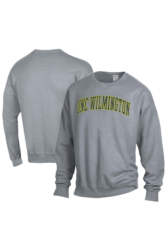 Men's ComfortWash Gray UNC Wilmington Seahawks Garment Dyed Fleece Crewneck Pullover Sweatshirt