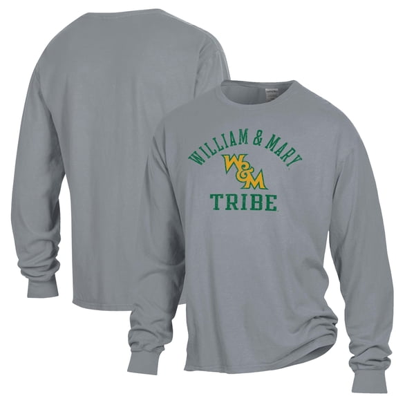 Men's ComfortWash Gray William & Mary Tribe Arch Logo Garment Dyed Long Sleeve T-Shirt