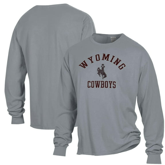 Men's ComfortWash Gray Wyoming Cowboys Garment Dyed Long Sleeve T-Shirt