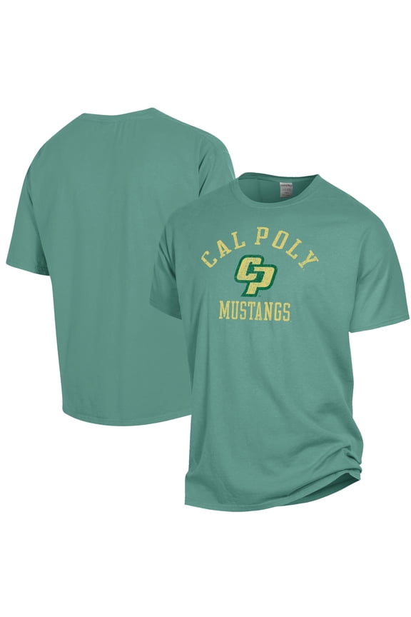 Men's ComfortWash Green Cal Poly Mustangs Arch Logo Garment Dyed T-Shirt