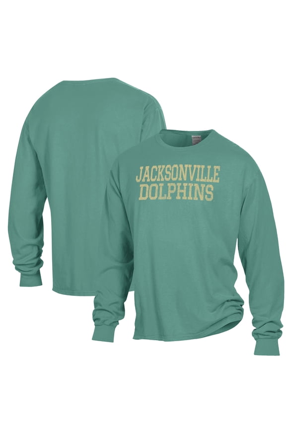 Men's ComfortWash Green JU Dolphins Garment Dyed Long Sleeve T-Shirt