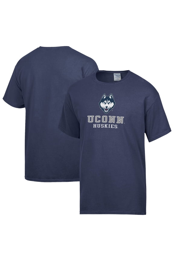 Men's ComfortWash Navy UConn Huskies Logo Over Stacked T-Shirt