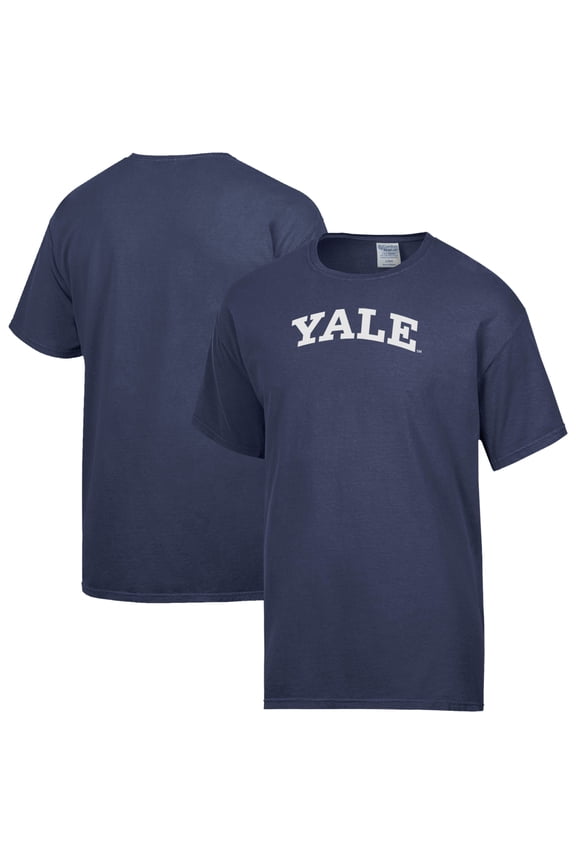 Men's ComfortWash Navy Yale Bulldogs Logo Over Stacked T-Shirt