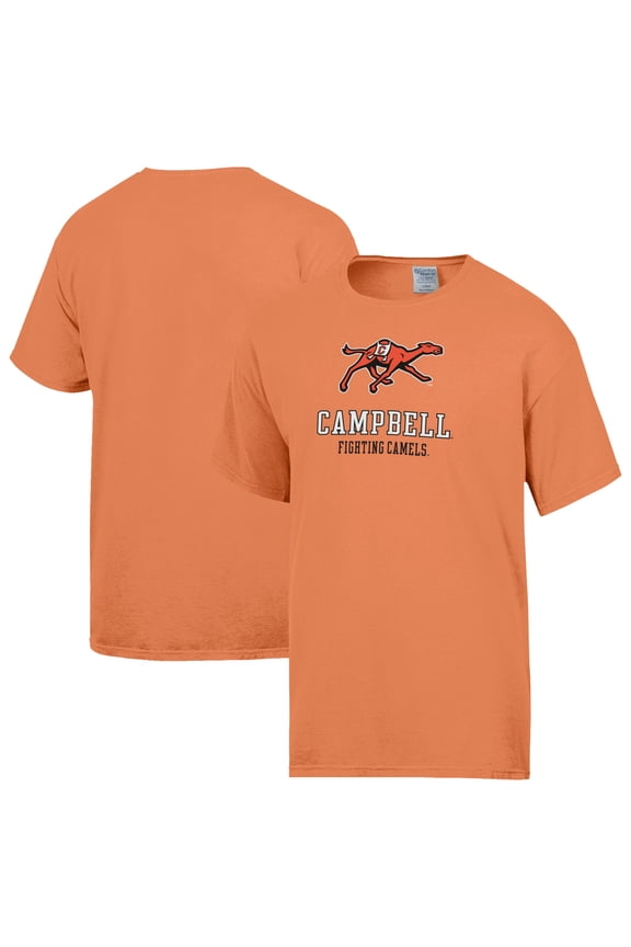 Men's ComfortWash Orange Campbell Fighting Camels Logo Over Stacked T-Shirt