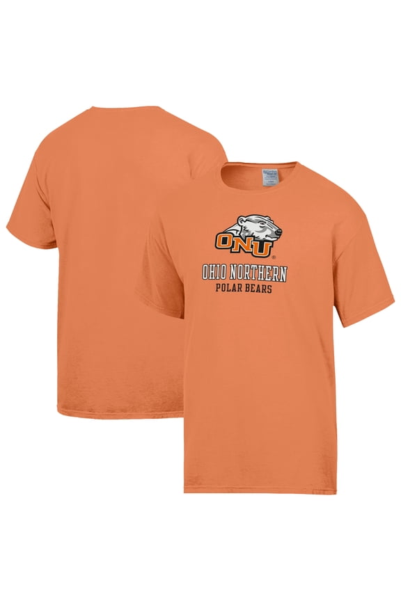 Men's ComfortWash Orange Ohio Northern Polar Bears Logo Over Stacked T-Shirt