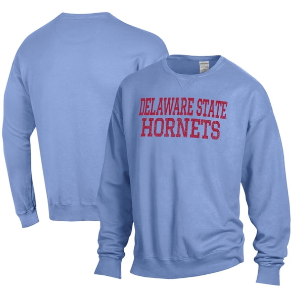 Men's ComfortWash Powder Blue Delaware State Hornets Stack Garment Dyed Crewneck Pullover Sweatshirt