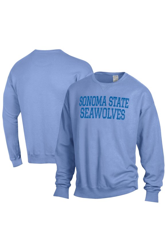 Men's ComfortWash Powder Blue Sonoma State Seawolves Stack Garment Dyed Crewneck Pullover Sweatshirt