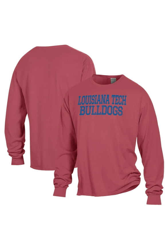 Men's ComfortWash Red Louisiana Tech Bulldogs Stack Garment Dyed Long Sleeve T-Shirt