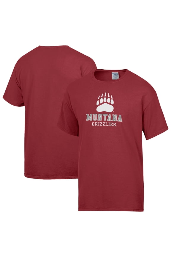 Men's ComfortWash Red Montana Grizzlies Logo Over Stacked T-Shirt