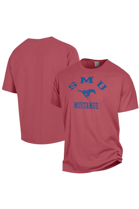 Men's ComfortWash Red SMU Mustangs Arch Logo Garment Dyed T-Shirt