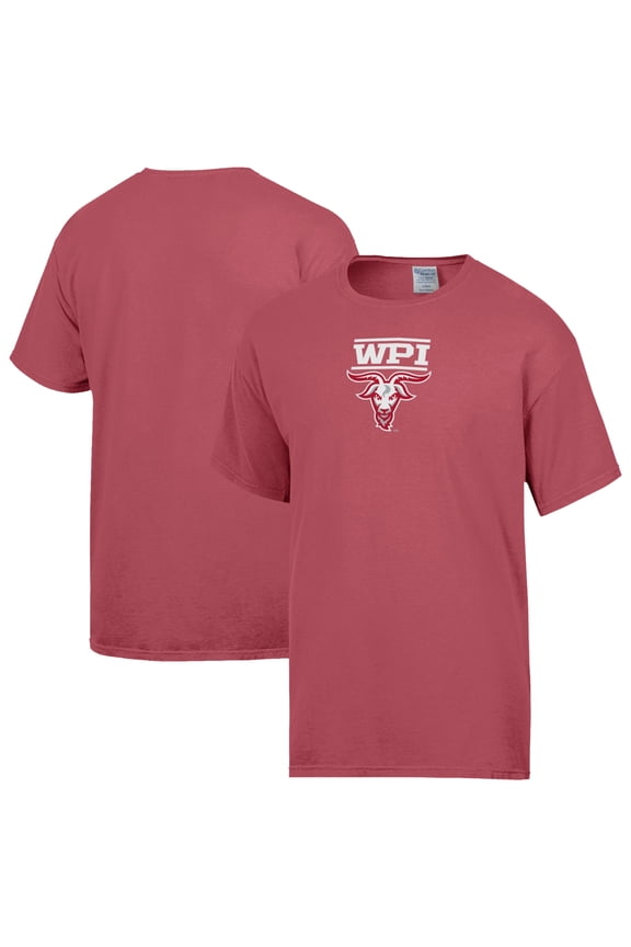 Men's ComfortWash Red Worcester Polytechnic Institute Engineers Logo Over Stacked T-Shirt
