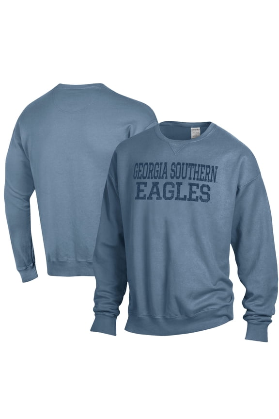 Men's ComfortWash Steel Blue Georgia Southern Eagles Garment Dyed Fleece Crewneck Pullover Sweatshirt