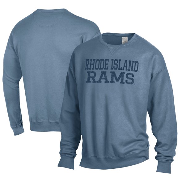 Men's ComfortWash Steel Blue Rhode Island Rams Garment Dyed Fleece Crewneck Pullover Sweatshirt