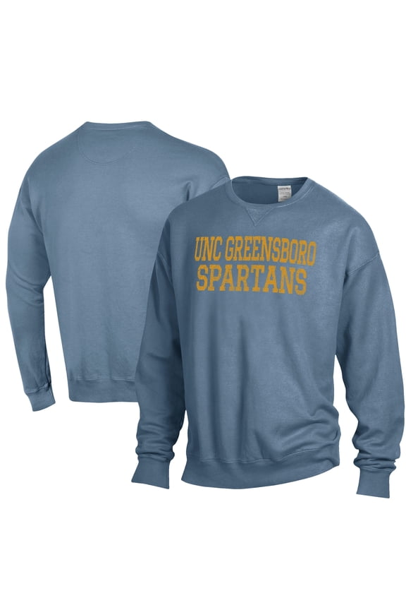 Men's ComfortWash Steel Blue UNCG Spartans Garment Dyed Fleece Crewneck Pullover Sweatshirt