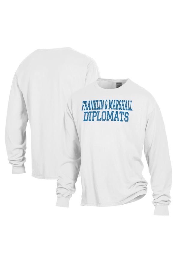 Men's ComfortWash White Franklin & Marshall Diplomats Stack Garment Dyed Long Sleeve T-Shirt