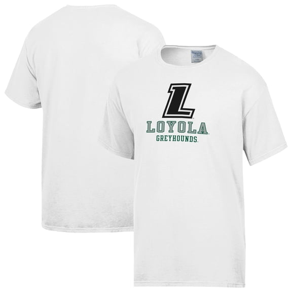 Men's ComfortWash White Loyola Greyhounds Logo Over Stacked T-Shirt