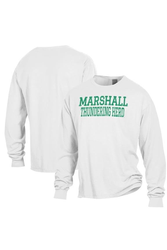 Men's ComfortWash White Marshall Thundering Herd Garment Dyed Long Sleeve T-Shirt