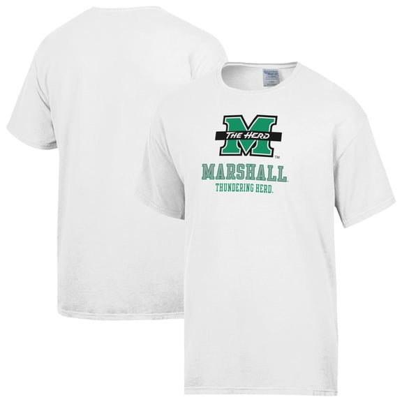 Men's ComfortWash White Marshall Thundering Herd Logo Over Stacked T-Shirt