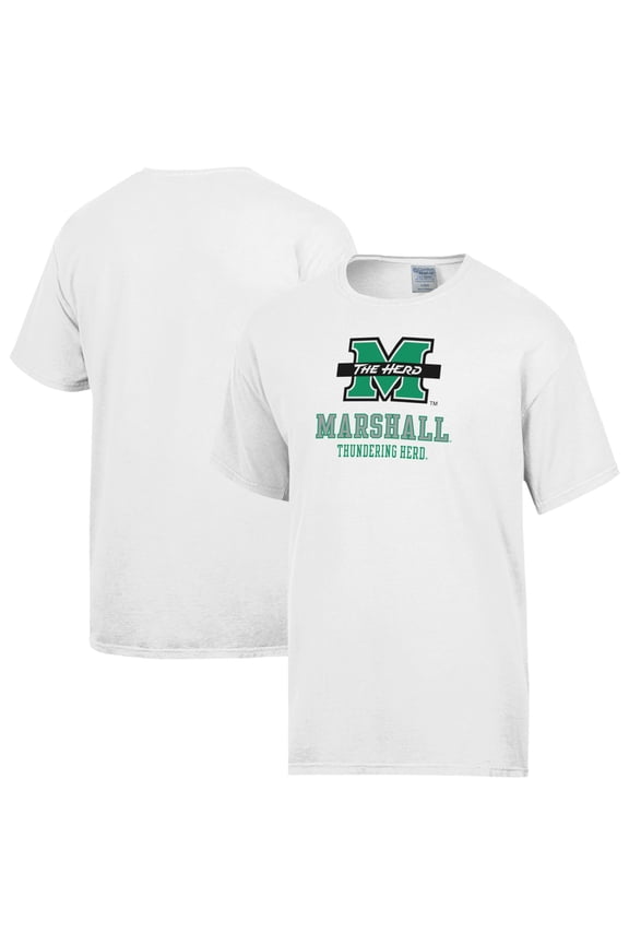 Men's ComfortWash White Marshall Thundering Herd Logo Over Stacked T-Shirt