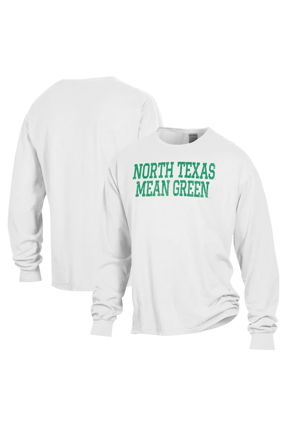 Men's ComfortWash White North Texas Mean Green Garment Dyed Long Sleeve T-Shirt