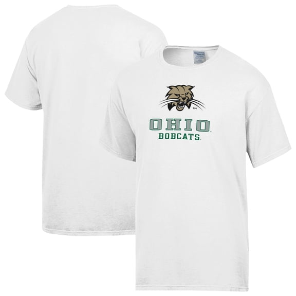 Men's ComfortWash White Ohio Bobcats Logo Over Stacked T-Shirt