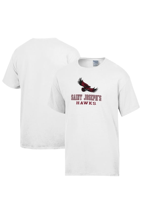 Men's ComfortWash White Saint Joseph's Hawks Logo Over Stacked T-Shirt
