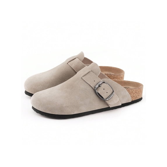 Men's Comfortable Clogs with Memory Foam Insole, Adjustable Strap Buckle, Soft Nubuck Leather, Durable Rubber Sole, Round Toe, Sizes 7-14