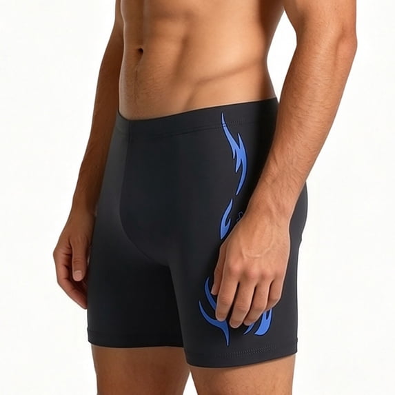 Men's Comfortable Swim Trunks Shorts and Cap Set, Elastic Waist Swimwear with Flame Pattern and UV Protection Beach & Poolside Vacation Blue 4XL