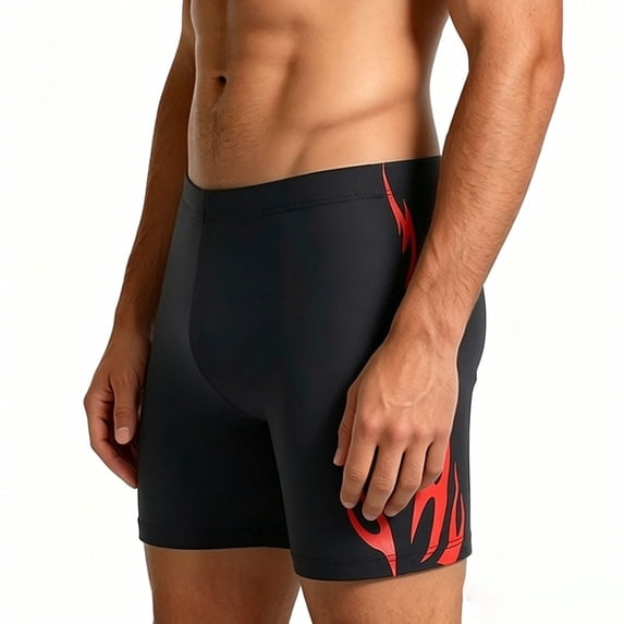Men's Comfortable Swim Trunks Shorts and Cap Set, Elastic Waist Swimwear with Flame Pattern and UV Protection Beach & Poolside Vacation Red 3XL