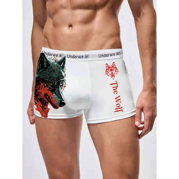 Men's Comfortable White Boxer Shorts Animal Print Underpants Breathable & Skin-Friendly