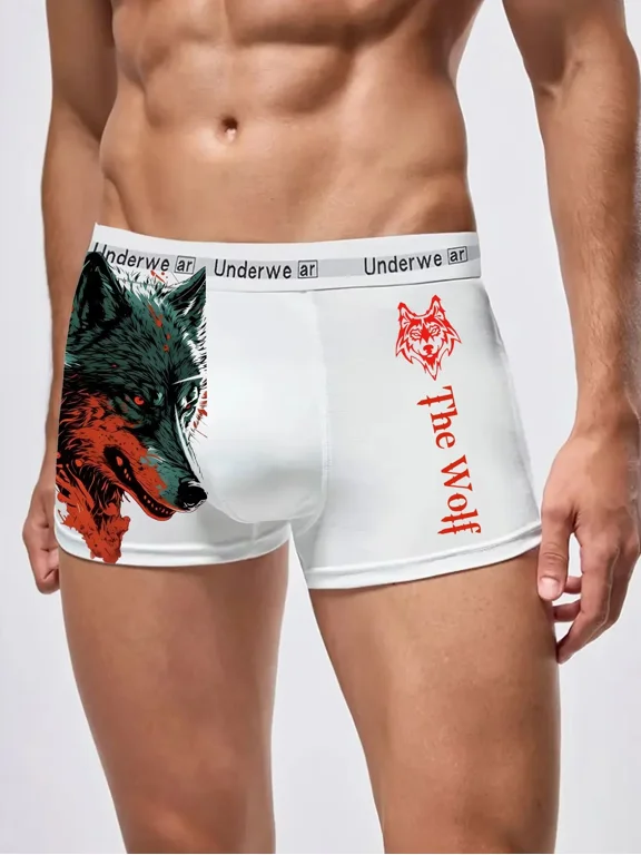 Men's Comfortable White Boxer Shorts Animal Print Underpants Breathable & Skin-Friendly
