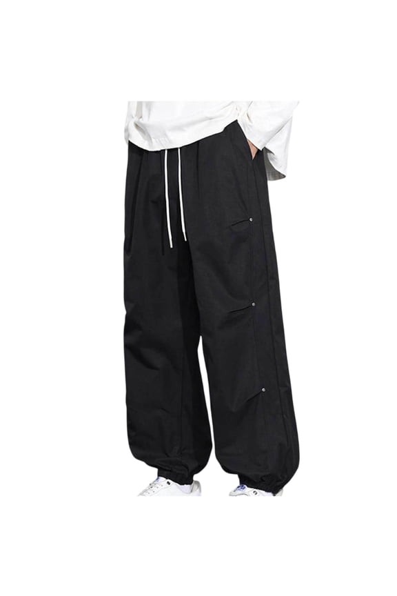 Men's Comfortable and Breathable Loose Fit Cuffed Cargo Pants, Casual Multi-Pocket Work Trousers with Durable Fabric,Black,XL