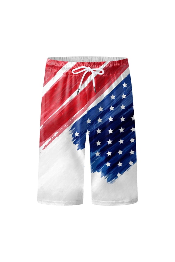 Men's Comfy Casual Shorts Sports Slim Fit Straight Quick Drying High Waisted Independence Day Bermuda Shorts Blue L