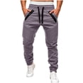 thumbnail image 1 of Men's Comfy Fit Biker Joggers with Zipper Pockets, Twill Casual Travel Long Pants Elastic Waist and Elastic Cuffs, Soft Breathable Trousers for Motorcycle Riding & Travel Wear Dark Gray, 1 of 5