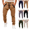 thumbnail image 1 of Men's Comfy Fit Biker Joggers with Zipper Pockets, Twill Casual Travel Long Pants Elastic Waist and Elastic Cuffs, Soft Breathable Trousers for Motorcycle Riding & Travel Wear Khaki, 1 of 5