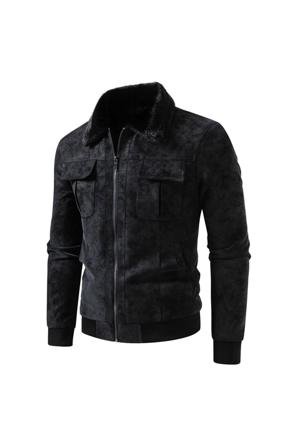 Men's Commuter Casual Fall Winter New Thick Faux Fur Collar Jacket, Plush Lining Warm Coat, Stylish Outerwear for Men