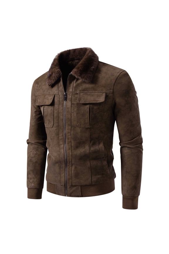 Men's Commuter Casual Fall Winter New Thick Faux Fur Collar Jacket, Plush Lining Warm Coat, Stylish Outerwear for Men