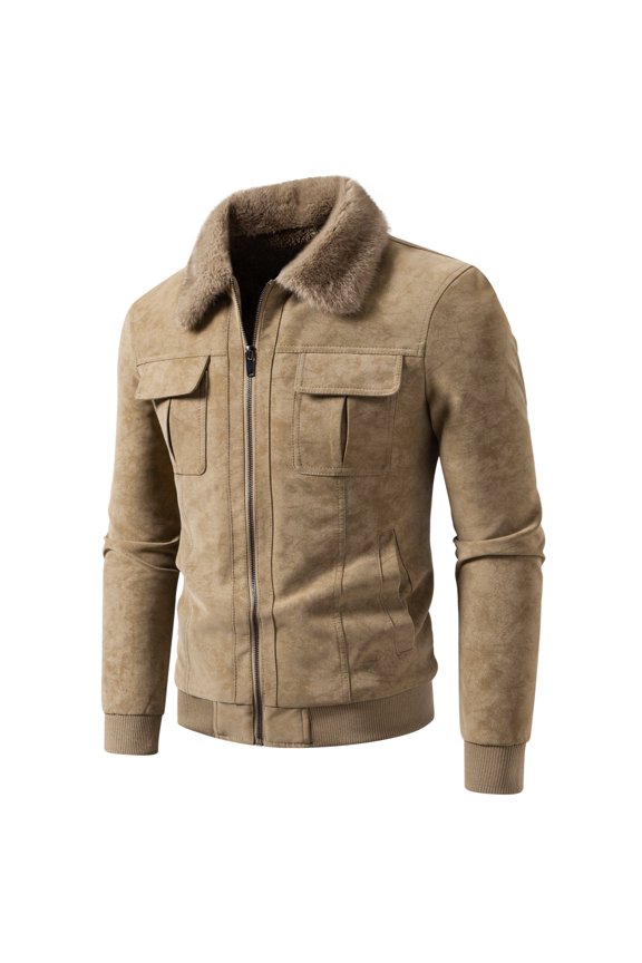 Men's Commuter Casual Fall Winter New Thick Faux Fur Collar Jacket, Plush Lining Warm Coat, Stylish Outerwear for Men