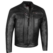 Mens Commuter Premium Natural Buffalo Leather Motorcycle Jacket Biker Black L
