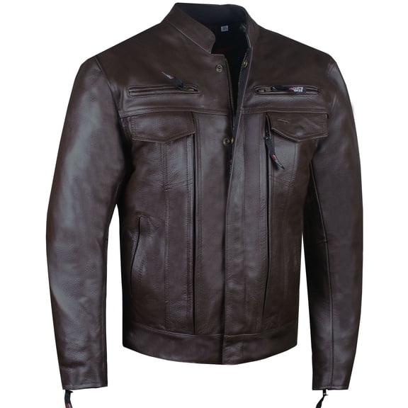 Men's Commuter Premium Natural Buffalo Leather Motorcycle Jacket Biker Brown S